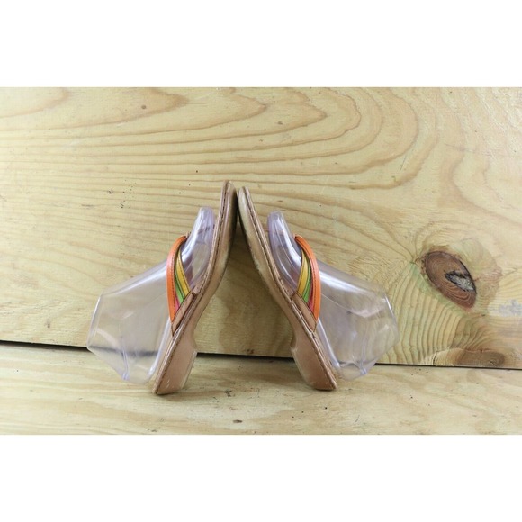 Born Sandals Womens Sz 8 Striped Rainbow Multi Leather Thong Wedge Shoes - Picture 5 of 8